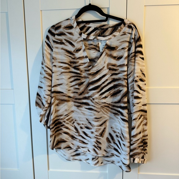 Tan and White Zebra Print Blouse - Picture 1 of 14